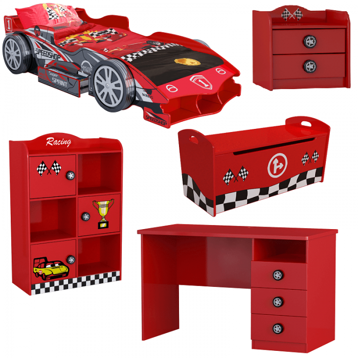 Set Formula 1 Car -5 piese (pat,noptiera, biblioteca, banca, birou)